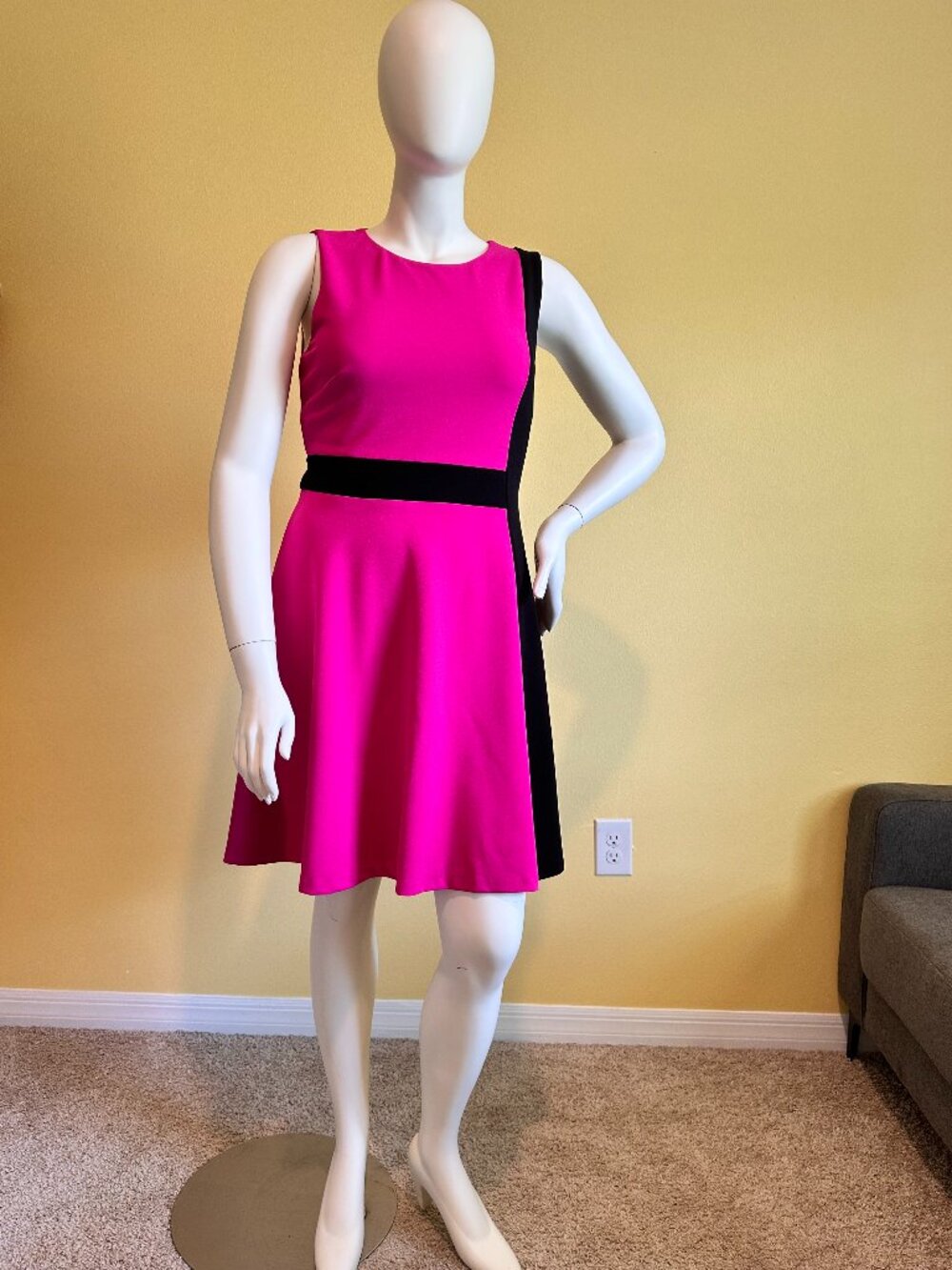 DKNY Colorblock Fit & Flare Dress Pink Black Sleeveless Size 12